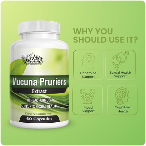 Mila Miamor Mucuna Pruriens Extract Capsules 350mg, Standardized 15% Extract, Overall Sexual Wellness and Mood Support, Herbal Formula, Non-GMO, Third-Party Tested, Made in USA, 60 Capsules in Saudi Arabia