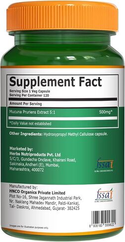 Pure Nutrition Mucuna Pruriens 500 mg 5:1 Extract | 120 Veg Capsules | Herbal Dietary Supplement | Supports Overall Wellness & Daily Nutritional Intake | Non GMO in Saudi Arabia