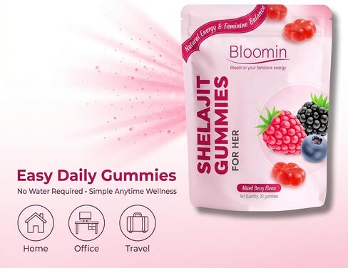 Bloomin Shilajit Gummies for Women - Feminine Wellness Supplement with Natural Energy & Daily Balance, Mixed Berry Flavor, Daily Herbal Gummies for Women - 30 Count in Saudi Arabia