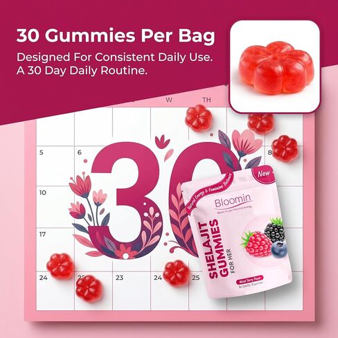 Bloomin Shilajit Gummies for Women - Feminine Wellness Supplement with Natural Energy & Daily Balance, Mixed Berry Flavor, Daily Herbal Gummies for Women - 30 Count in Saudi Arabia