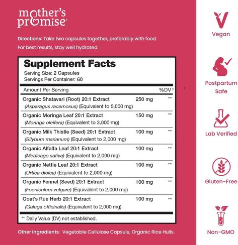 Lactation Support Breastfeeding Supplement with Organic Moringa, Goat’s Rue, Shatavari, Alfalfa, Fennel, Lactation Supplement for Milk Supply Increase, Breast Milk Supply Booster - 120 Vegan Capsules in Saudi Arabia