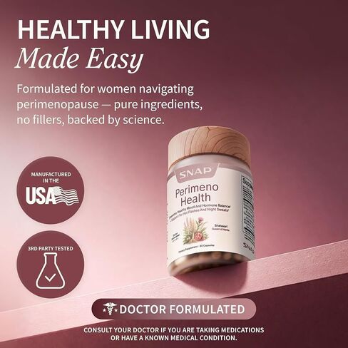 Snap Supplements Perimeno Health, Perimenopause Support Supplement for Women, Botanical Complex with Shatavari for Hormone Balance and Harmony, Mood and Vitality, 60 Capsules in Saudi Arabia