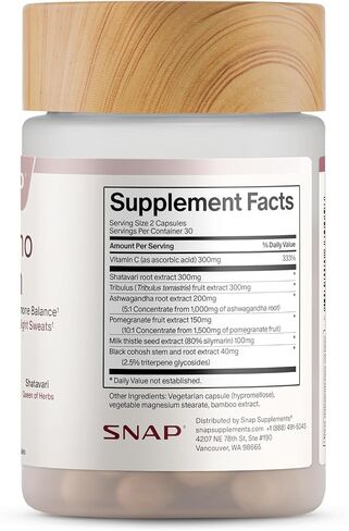 Snap Supplements Perimeno Health, Perimenopause Support Supplement for Women, Botanical Complex with Shatavari for Hormone Balance and Harmony, Mood and Vitality, 60 Capsules in Saudi Arabia