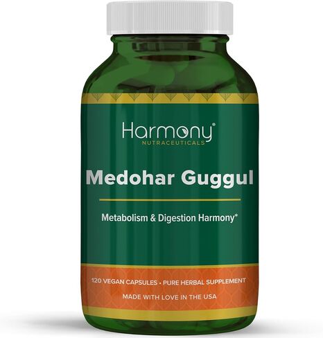 Harmony Nutraceuticals Medohar Guggul – Metabolism & Digestive Function Support – Traditional Ayurvedic Herbal Formula – Dr. Gumman’s Clinical Grade – 120 Premium 750 mg Vegan Capsules – Made in USA in Saudi Arabia