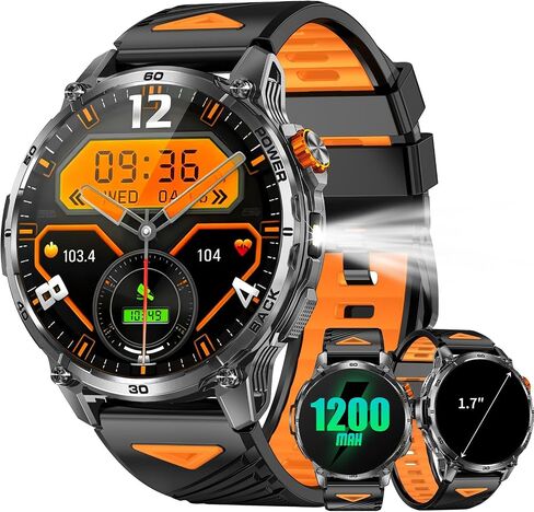 Military Smart Watch for Men, 1.7" HD Touchscreen, Bluetooth Calling, 1000mAh Battery, Heart Rate/SpO2/Blood Pressure, 110+ Sports Modes, 5ATM Waterproof Fitness Watch for Android & iPhone in Kuwait