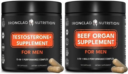 Men's Performance Stack – Beef Organ Complex + Testosterone Supplement – Grass Fed Organs & 15-in-1 Test Support with Tongkat Ali, Ashwagandha, Shilajit – 240 Capsules in Saudi Arabia