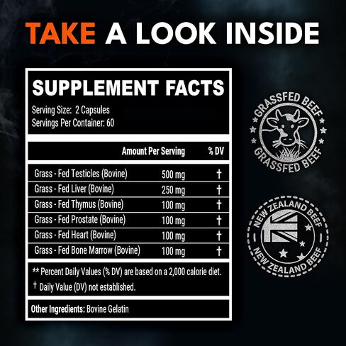 Men's Performance Stack – Beef Organ Complex + Testosterone Supplement – Grass Fed Organs & 15-in-1 Test Support with Tongkat Ali, Ashwagandha, Shilajit – 240 Capsules in Saudi Arabia