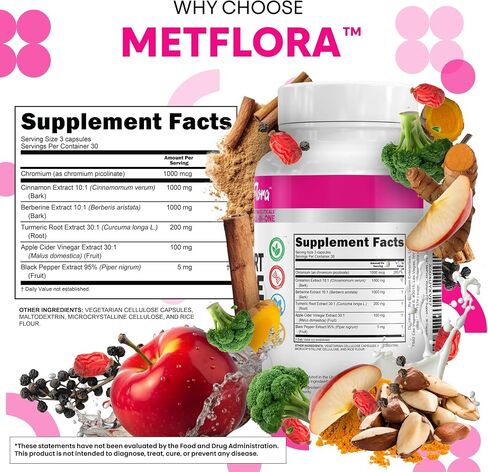 Berberine 1000mg Supplement with Apple Cider Vinegar Capsules - Women's Metabolic Support with Ceylon Cinnamon, Chromium Picolinate 1000mcg & Black Pepper Extract - Metabolic Wellness - 90 Count in Kuwait