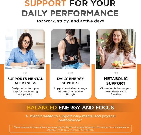 Awakening Natural Energy & Focus Supplement with Panax Ginseng, Guarana Extract & Chromium Picolinate | Brain Supplement for Focus, Energy, Mood & Clarity | Gluten Free Veggie, USA - 60 Caps in Saudi Arabia