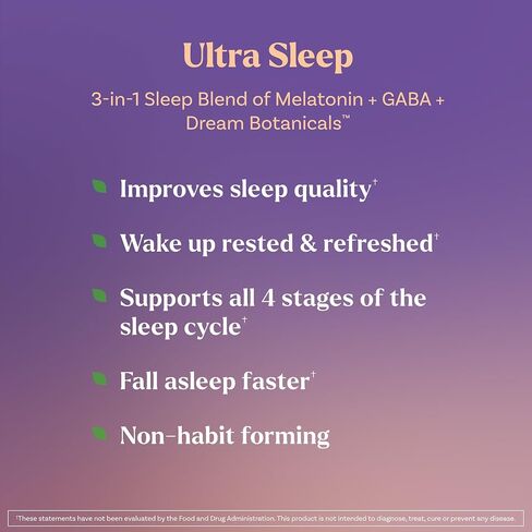 Natrol Ultra Sleep 3 في 1 مزيج مساعد على النوم خالٍ من الأدوية بنسبة 100% مع الميلاتونين والغابا والنباتات، مكمل غذائي، لا يسبب العادة، 30 قرصًا سريع الذوبان in Kuwait