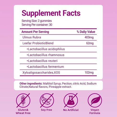 Her Juicy Feminine Probiotics Gummies with Slippery Elm, Tropical Pineapple Flavor | Supports ph Balance for Women, Digestive & Immune Health | 60 Gummies (1 Pack) in Kuwait