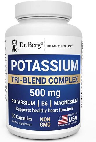 Dr. Berg Potassium Tri-Blend Complex – 500 mg Potassium Supplement for Muscle & Nerve Support* – Maximum Strength Potassium Formula w/Magnesium, B6 & Taurine – 90 Capsules in Kuwait