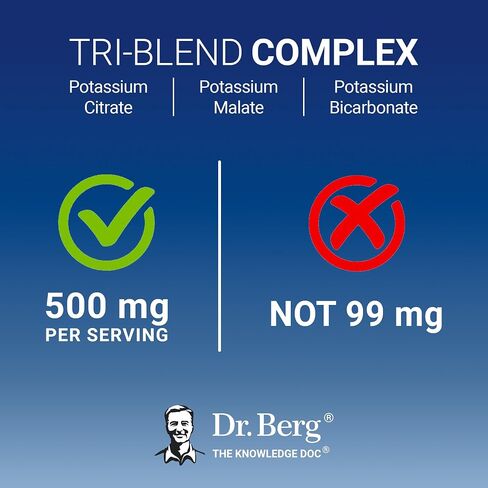 Dr. Berg Potassium Tri-Blend Complex – 500 mg Potassium Supplement for Muscle & Nerve Support* – Maximum Strength Potassium Formula w/Magnesium, B6 & Taurine – 90 Capsules in Kuwait