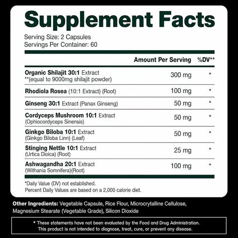 Shilajit Capsules, Himalayan Organic Shilajit for Men and Women, with Ashwagandha Ginseng, Fulvic Acid and More Trace Minerals - 120 Capsules in Saudi Arabia