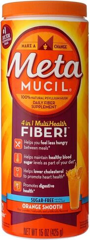 Metamucil 4-in-1 Psyllium Husk GLP-1 Friendly Fiber Supplement, Sugar-Free, 72 teaspoons, Orange Flavored, Daily Fiber Powder for Digestive Health, made with Plant-Based Psyllium Husk Fiber in Kuwait