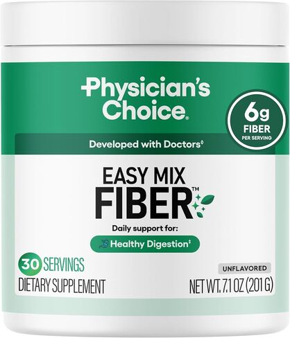 Physician's CHOICE Easy Mix Fiber for GLP-1 Support - No Grit & Sugar Free - Daily Prebiotic Soluble Fiber Powder Supplement - Digestive Health & Regularity - for Women and Men - Unflavored - 7.1oz in Kuwait