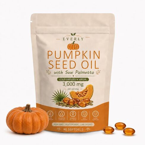 Everly Pumpkin Seed Oil With Saw Palmetto, Upgraded Cold Pressed, Pure Virgin Oil Non-Gmo Rich In Essential Fatty Acids & Phytosterols 90 Softgels90 Softgels in Saudi Arabia