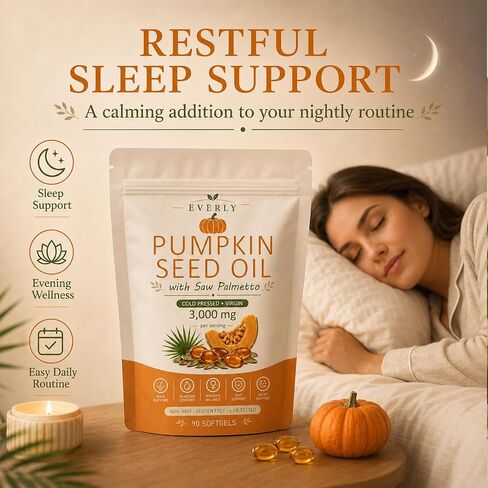 Everly Pumpkin Seed Oil With Saw Palmetto, Upgraded Cold Pressed, Pure Virgin Oil Non-Gmo Rich In Essential Fatty Acids & Phytosterols 90 Softgels90 Softgels in Saudi Arabia