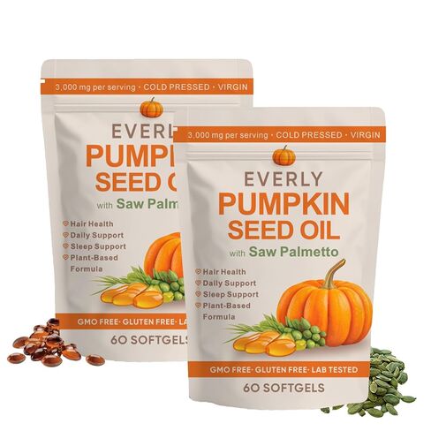 Everly Pumpkin Seed Oil with Saw Palmetto, Cold Pressed, Pure Virgin Oil, Rich in Essential Fatty Acids, Cold Pressed Pumpkin Seed Oil Capsules, Non-GMO, 60 SOFTGELS (1PCS) in Saudi Arabia