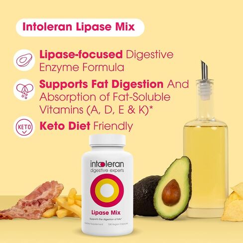 Intoleran Lipase Mix – 108 Capsules | Digestive Enzymes for Fatty Foods|Supports Digestive Comfort | Keto Diet Friendly | Promotes Nutrient Absorption| Pure & Vegan in Saudi Arabia