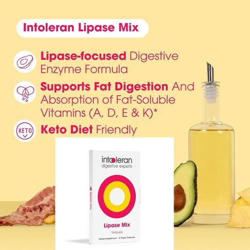 Intoleran Lipase Mix Testpack – 6 Capsules | Digestive Enzymes for Fatty Foods|Supports Digestive Comfort | Keto Diet Friendly | Promotes Nutrient Absorption| Pure & Vegan in Saudi Arabia