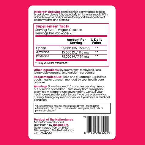 Intoleran Lipase Mix Testpack – 6 Capsules | Digestive Enzymes for Fatty Foods|Supports Digestive Comfort | Keto Diet Friendly | Promotes Nutrient Absorption| Pure & Vegan in Saudi Arabia