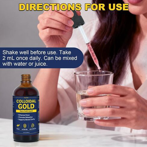 Colloidal Gold 100ppm Drop 3.4 oz, 99% Pure 24K Nano Gold, Particles Premium Colloidal Gold for Clarity Focus Balance, Daily Wellness Routine Smooth Liquid Formula, Easy to Use High Purity Gold in Saudi Arabia
