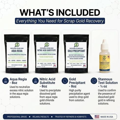 Gemtone Aqua Regia Gold Refining Supply Kit | Professional Grade Powders + Stannous Chloride | Resealable Mylar Bags with Instructions for Beginners in Saudi Arabia