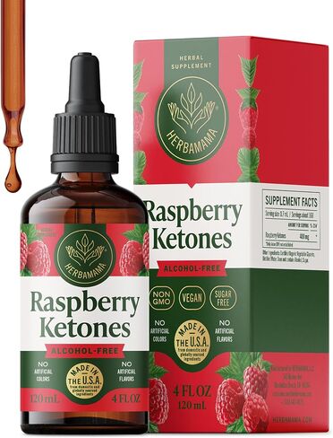 HERBAMAMA Raspberry Ketones Liquid Supplement - Metabolic Wellness Support - Daily Energy & Active Lifestyle Formula - Vegan, Non-GMO, Alcohol-Free & Sugar-Free, 168-Day Supply in Kuwait