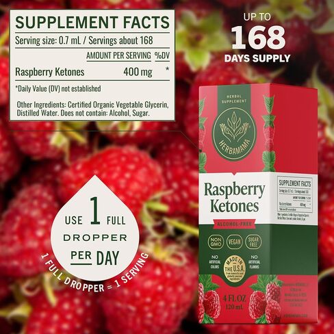 HERBAMAMA Raspberry Ketones Liquid Supplement - Metabolic Wellness Support - Daily Energy & Active Lifestyle Formula - Vegan, Non-GMO, Alcohol-Free & Sugar-Free, 168-Day Supply in Kuwait