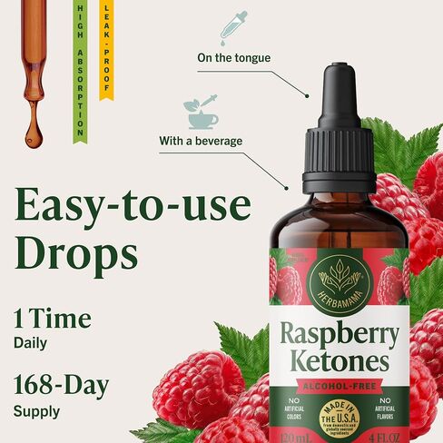 HERBAMAMA Raspberry Ketones Liquid Supplement - Metabolic Wellness Support - Daily Energy & Active Lifestyle Formula - Vegan, Non-GMO, Alcohol-Free & Sugar-Free, 168-Day Supply in Kuwait