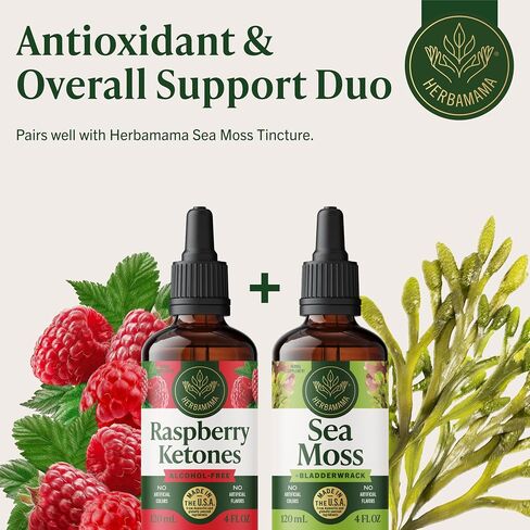 HERBAMAMA Raspberry Ketones Liquid Supplement - Metabolic Wellness Support - Daily Energy & Active Lifestyle Formula - Vegan, Non-GMO, Alcohol-Free & Sugar-Free, 168-Day Supply in Kuwait