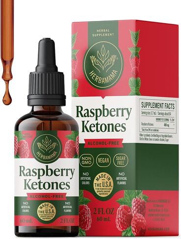 HERBAMAMA Raspberry Ketones Liquid Supplement - Metabolic Wellness Support - Daily Energy & Active Lifestyle Formula - Vegan, Non-GMO, Alcohol-Free & Sugar-Free, 168-Day Supply in Kuwait