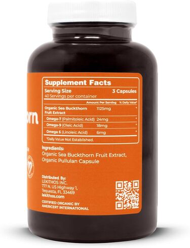 Organic Sea Buckthorn Capsules | Organic Omega 6-7-9 Complex | 1125mg Per Serving | Supports Skin Barrier and Inflammatory Response | USDA Organic, Vegan, Non-GMO, Gluten-Free | 120 Capsules in Saudi Arabia