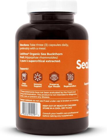 Organic Sea Buckthorn Capsules | Organic Omega 6-7-9 Complex | 1125mg Per Serving | Supports Skin Barrier and Inflammatory Response | USDA Organic, Vegan, Non-GMO, Gluten-Free | 120 Capsules in Saudi Arabia