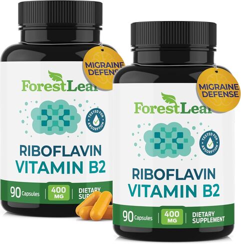 ForestLeaf Vitamin B2 Riboflavin 400mg - Energy, Skin & Cellular Health Supplement - Nervous System Support - Vitamin B 2 VIT B - Non-GMO & Gluten Free - B2 Vitamin 400mg Vegetable Capsules, 90 Count in Saudi Arabia