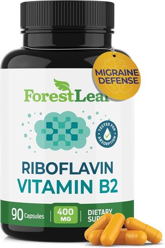 ForestLeaf Vitamin B2 Riboflavin 400mg - Energy, Skin & Cellular Health Supplement - Nervous System Support - Vitamin B 2 VIT B - Non-GMO & Gluten Free - B2 Vitamin 400mg Vegetable Capsules, 90 Count in Saudi Arabia