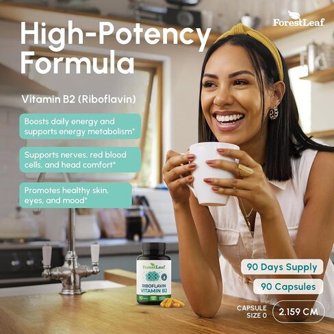 ForestLeaf Vitamin B2 Riboflavin 400mg - Energy, Skin & Cellular Health Supplement - Nervous System Support - Vitamin B 2 VIT B - Non-GMO & Gluten Free - B2 Vitamin 400mg Vegetable Capsules, 90 Count in Saudi Arabia