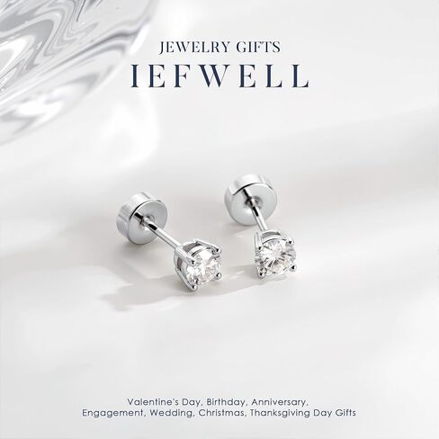 IEFWELL 3 Pairs Moissanite Earrings for Women Men, D-E Color VVS1 Moissanite Flatback Stud Earrings Set Silver Plated Cartilage Piercing Birthday Gifts for Women Men in Kuwait