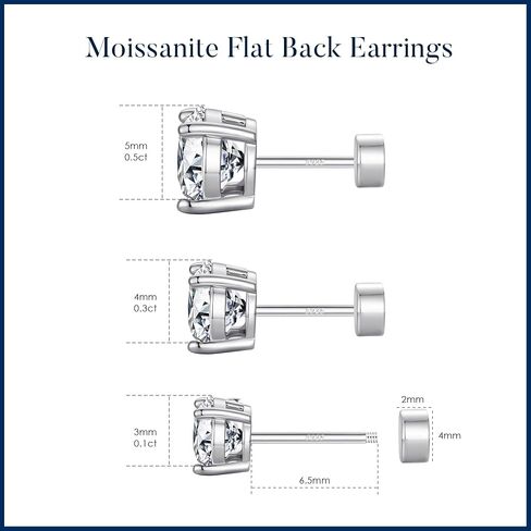 IEFWELL 3 Pairs Moissanite Earrings for Women Men, D-E Color VVS1 Moissanite Flatback Stud Earrings Set Silver Plated Cartilage Piercing Birthday Gifts for Women Men in Kuwait