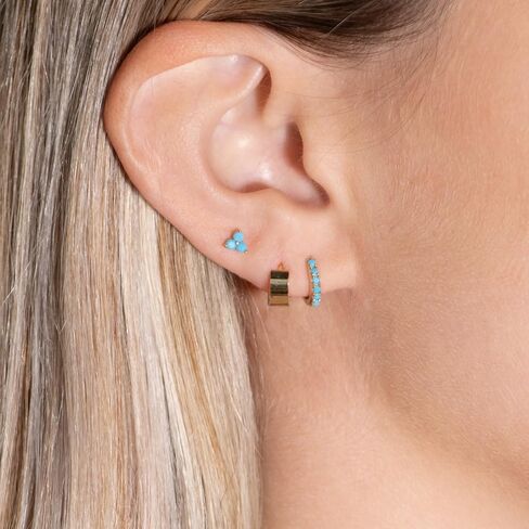 14K Solid Gold Gemstone Trio Flat Back Earrings for Women Threaded Conch Tragus Helix Piercing Jewelry Flower Cartilage Earring Hypoallergenic Screw Back Stud 3 Birthstone Minimalist SINGLE STUD/PAIR in Saudi Arabia
