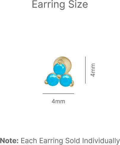 14K Solid Gold Gemstone Trio Flat Back Earrings for Women Threaded Conch Tragus Helix Piercing Jewelry Flower Cartilage Earring Hypoallergenic Screw Back Stud 3 Birthstone Minimalist SINGLE STUD/PAIR in Saudi Arabia