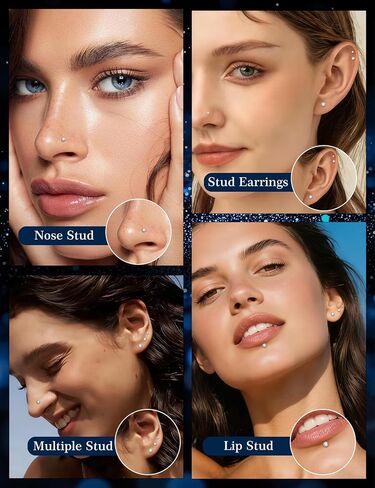 Kosuwo 3 Pairs FlatBack Moissanite Nose Studs Set for Women Men, 20G/18G/16G 925 Sterling Silver Nose Rings, Hypoallergenic Flat Back Earrings for Nose Tragus Cartilage Piercing Jewelry in Saudi Arabia