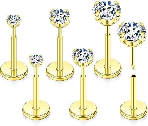 Kosuwo 3 Pairs FlatBack Moissanite Nose Studs Set for Women Men, 20G/18G/16G 925 Sterling Silver Nose Rings, Hypoallergenic Flat Back Earrings for Nose Tragus Cartilage Piercing Jewelry in Kuwait
