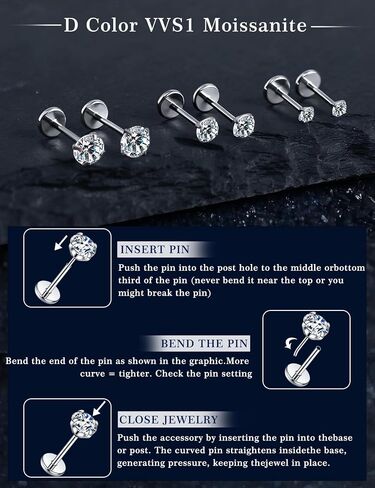 Kosuwo 3 Pairs FlatBack Moissanite Nose Studs Set for Women Men, 20G/18G/16G 925 Sterling Silver Nose Rings, Hypoallergenic Flat Back Earrings for Nose Tragus Cartilage Piercing Jewelry in Saudi Arabia