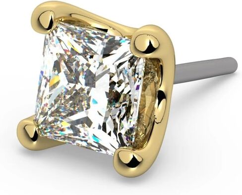 FreshTrends 14K Gold Princess-Cut VS1 Diamond Nose Ring - Flatback Pushpin End Fine Piercing Jewelry in Kuwait