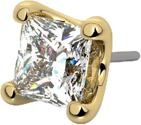 FreshTrends 14K Gold Princess-Cut VS1 Diamond Nose Ring - Flatback Pushpin End Fine Piercing Jewelry in Kuwait