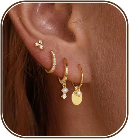 Gold Earring Stack for Women, Dainty Gold Earrings Set 14k Gold Plated CZ Chain Earrings for Women Trendy Hypoallergenic Huggie Earrings Statement Dangle Drop Earrings Fashion Jewelry Set in Saudi Arabia