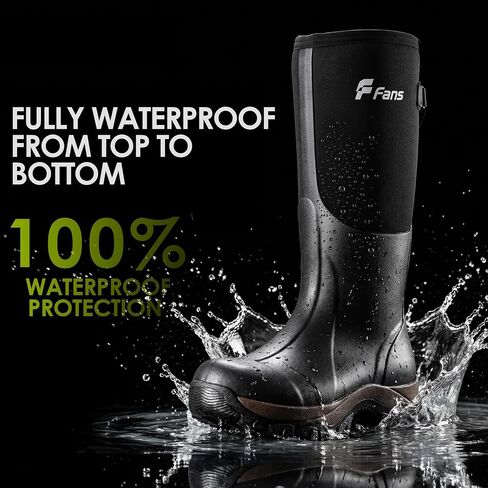 8 Fans Waterproof Rubber Boots for Men & Women, 6mm Neoprene Rain Boots with Adjustable Calf Gusset, Anti-Slip Outdoor Work Boots for Fishing, Gardening,Hunting& Farming in Saudi Arabia