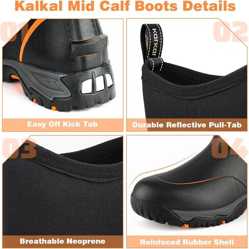 أحذية مطاطية من Kalkal للرجال، أحذية مطر رجالي مقاومة للماء لمنتصف الساق مع نعل رياضي مطاطي من مادة EVA، أحذية عمل مطاطية معزولة من النيوبرين مقاس 6.5 مم لأحذية الطين في المزرعة (مقاس 7-14) in Kuwait